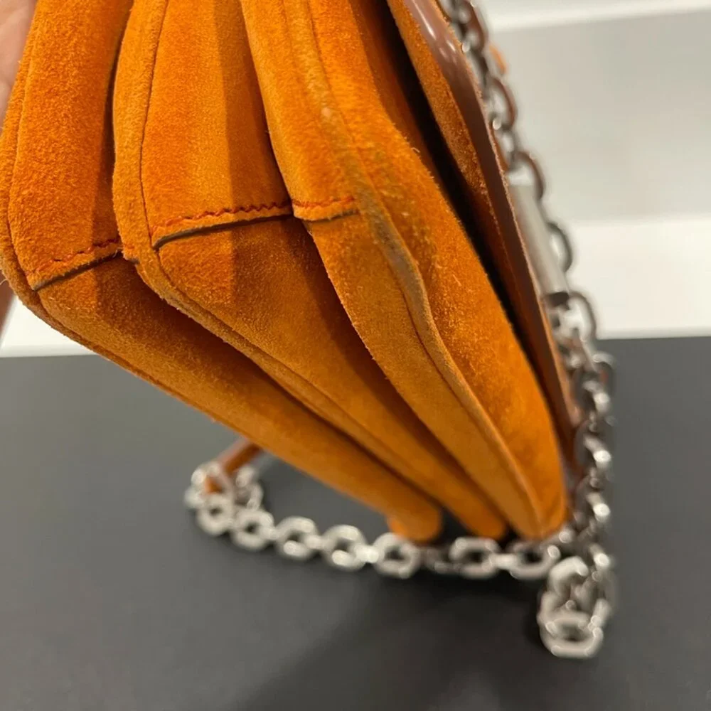 Prada Orange Suede Lock Flap Chain Shoulder Bag (141155)
